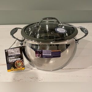 David Burke 4 Quart Stainless Steel Casserole With Lid Splendor Series 500F NEW